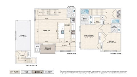 Floor plan for 2 beds, 2.5 baths, 1201 sqft